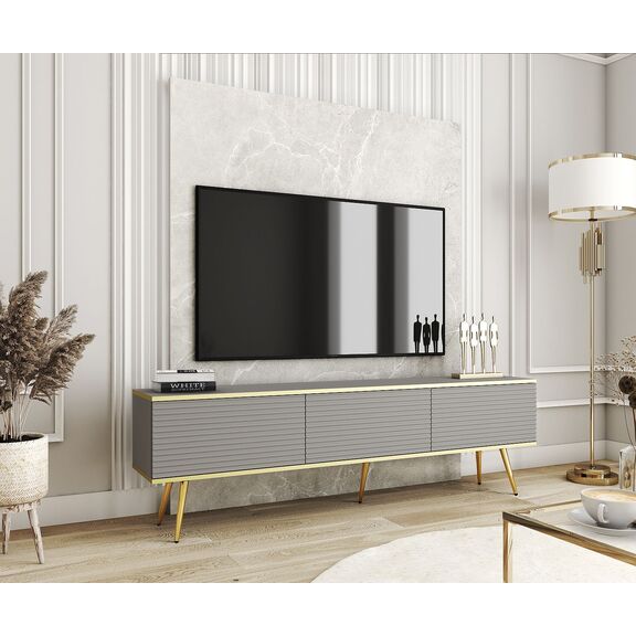 Έπιπλο Τηλεόρασης Oro_mdf Γκρι +Χρυσό 175x53x32cm