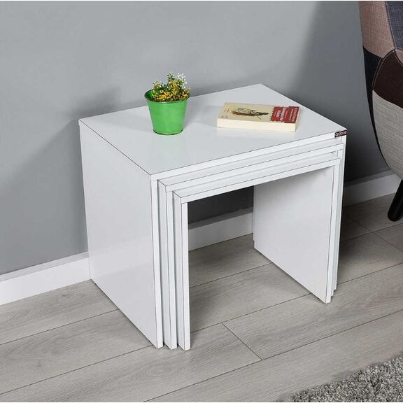 Σετ Τραπεζάκια Ζιγκον Λευκό High Gloss 55x47x40cm
