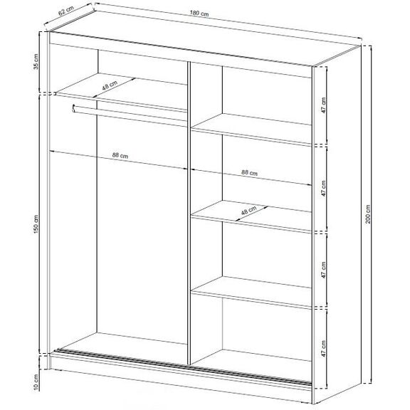 Ντουλάπα Συρόμενη Maja 1-alu Χρώμα Γραφίτης 180x200x62cm