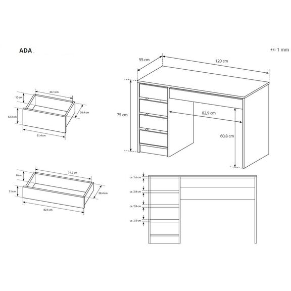Γραφείο ada Ανθρακί 120x75x55cm