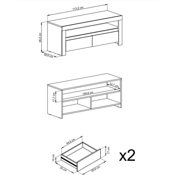 Έπιπλο Τηλεόρασης Evoke: Φυσικό+γραφίτης 113x46x39cm