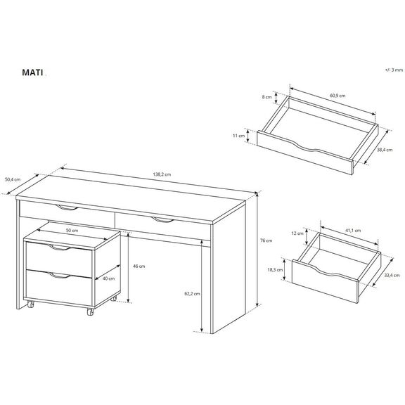 Γραφείο Mati Λευκό 138x76x50,4cm