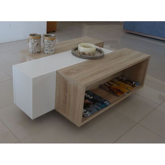Τραπεζάκι Raylie-1 Φυσικό+λευκό 90x41x75cm