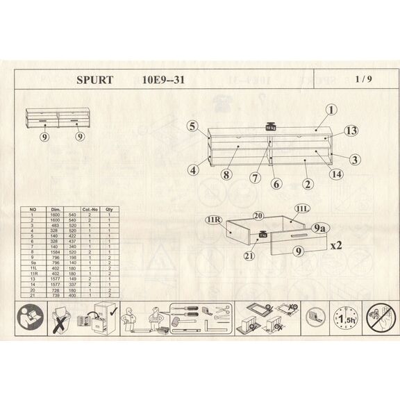 Σύνθεση Spurt 340x54x197cm Φυσικό Golden Craft+ Σαμπανί