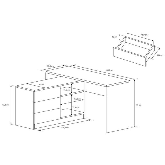 Γραφείο τεο Γραφίτης 138x76x50,4-110cm
