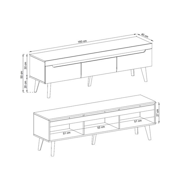 Έπιπλο Τηλεόρασης Nordi Λευκό + Higloss Λευκό + Riviera 160x50x40cm