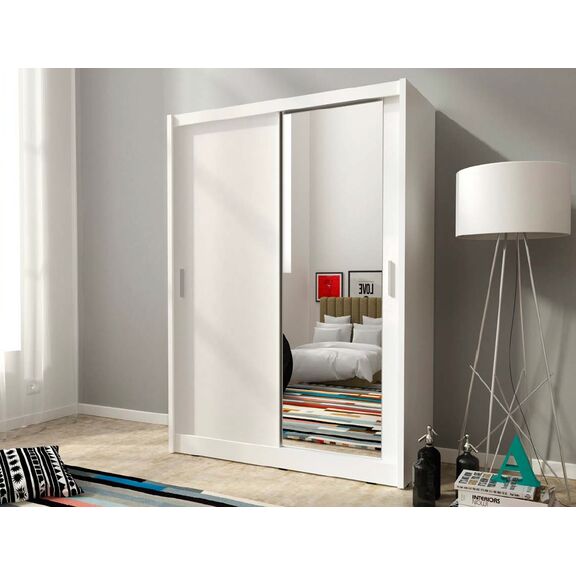 Ντουλάπα Συρόμενη 24113-Mjmw-130 Χρώμα Λευκό  130x200x62 cm