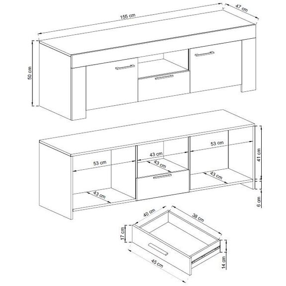 Έπιπλο Τηλεόρασης με Ράφι 36116-sk-tv Country Γκρι 155x50x47cm