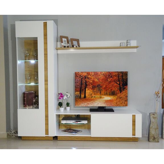 Έπιπλο Τηλεόρασης 36146-Arcw-stv Λευκό+λευκό High Gloss+grandson 138,1x45,5x40cm