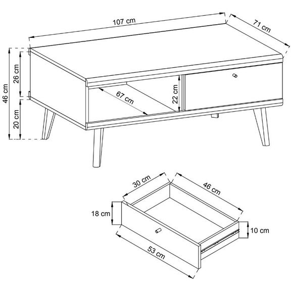 Τραπεζάκι 40109-pr Λευκό+riviera 107x46x67cm