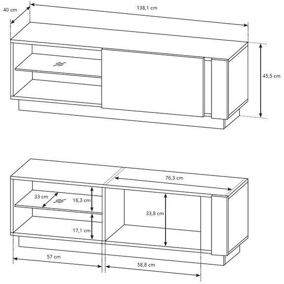 Έπιπλο Τηλεόρασης 36146-Arcw-stv Λευκό+λευκό High Gloss+grandson 138,1x45,5x40cm