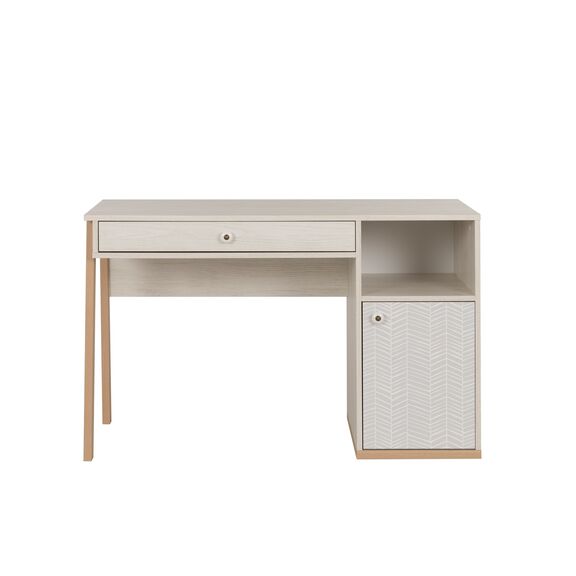 Alika Γραφείο με 1 Συρτάρι και 1 Πόρτα Whitewashed Chestnut/grey Print