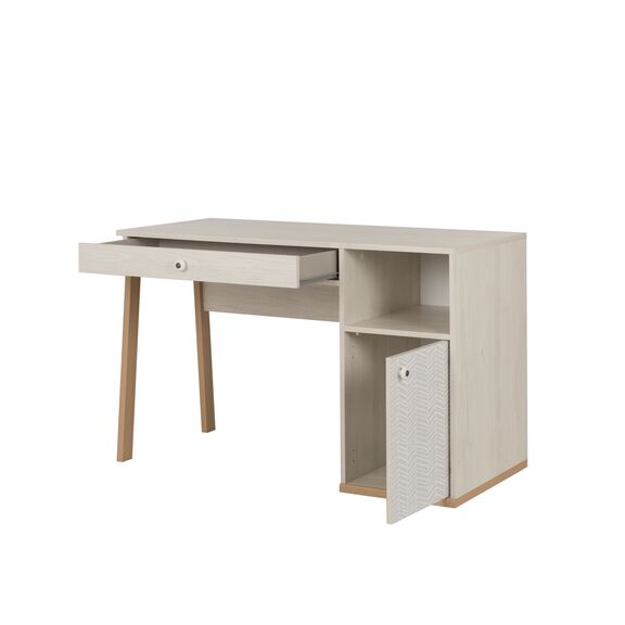 Alika Γραφείο με 1 Συρτάρι και 1 Πόρτα Whitewashed Chestnut/grey Print
