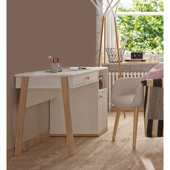 Alika Γραφείο με 1 Συρτάρι και 1 Πόρτα Whitewashed Chestnut/grey Print