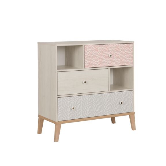 Alika Συρταριέρα με 3 Συρτάρια 94x41x95εκ. Whitewashed Chestnut/grey & Coral Print