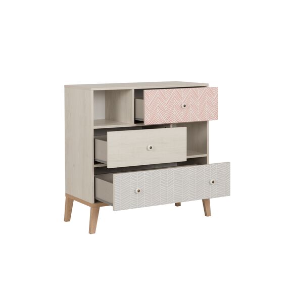 Alika Συρταριέρα με 3 Συρτάρια 94x41x95εκ. Whitewashed Chestnut/grey & Coral Print