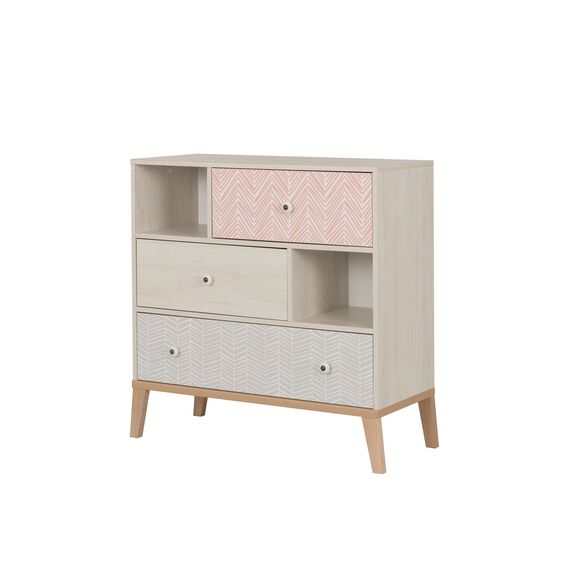Alika Συρταριέρα με 3 Συρτάρια 94x41x95εκ. Whitewashed Chestnut/grey & Coral Print