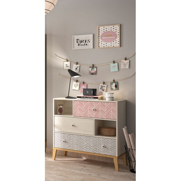 Alika Συρταριέρα με 3 Συρτάρια 94x41x95εκ. Whitewashed Chestnut/grey & Coral Print