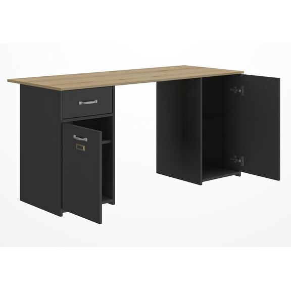 Bristol Γραφείο με 2 Ντουλάπια & 1 Συρτάρι 150x60εκ.  Helvezia Oak/black