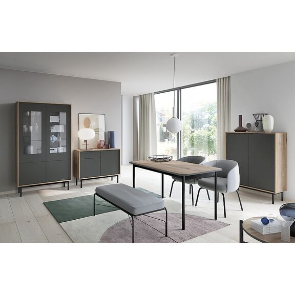 Βιτρίνα Basic Χρώμα: Jackson Hickory +Γραφίτης 104x185x39cm