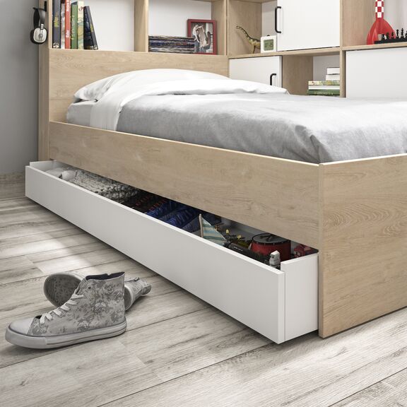 Erwan Κρεβάτι Μονό 120x221εκ. ( για Στρώμα 90x200εκ. ) Natural Chestnut/white  με Αποθηκευτικό Συρτάρι