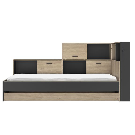 Erwan Κρεβάτι Μονό 120x221εκ. ( για Στρώμα 90x200εκ. ) Black/natural Chestnut με Αποθηκευτικό Συρτάρι