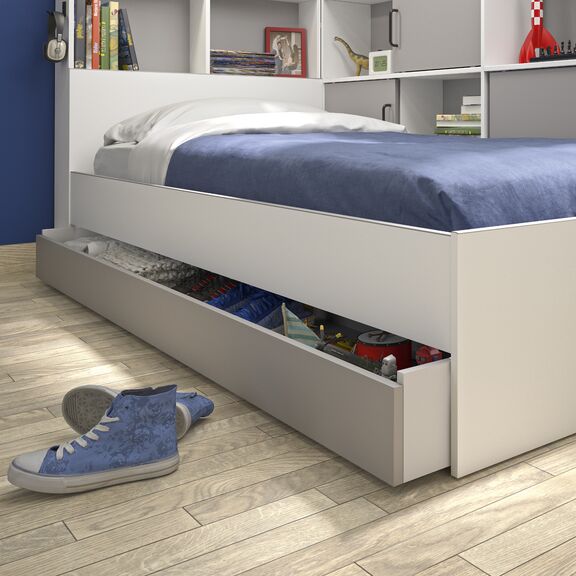 Erwan Κρεβάτι Μονό 120x221εκ. ( για Στρώμα 90x200εκ. ) Moon Grey/white  με Αποθηκευτικό Συρτάρι