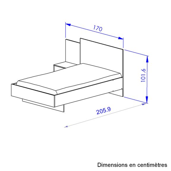 Mimizan Κρεβάτι Ημίδιπλο με 1 Κρεμαστό Κομοδίνο 170x206εκ. ( για Στρώμα 120x200εκ. ) Helvezia oak / Black