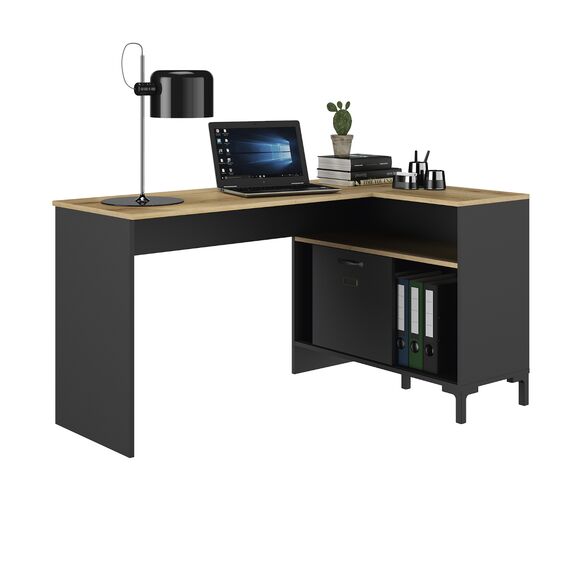 Manchester Γραφείο Γωνιακό 136x88x73εκ. Helvezia oak / Black