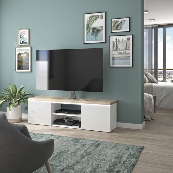 Mike Έπιπλο Τηλεόρασης 153x40x46ε46εκ. Light Kronberg Oak/white