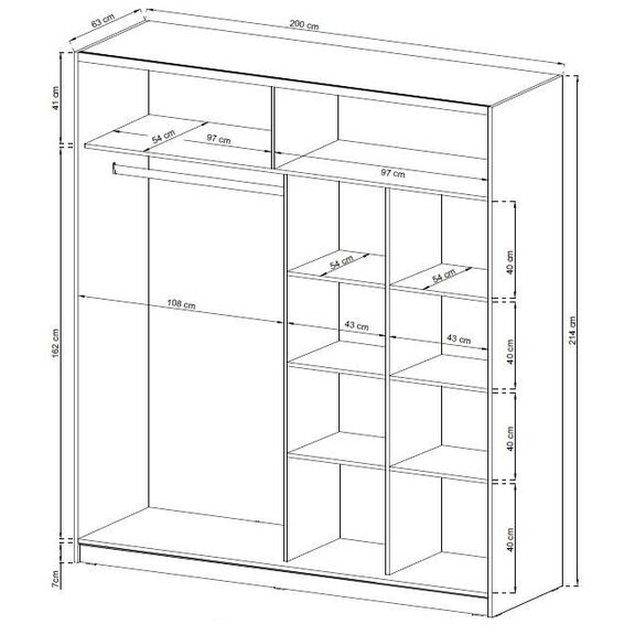 Ντουλάπα Συρόμενη Mika 2 Χρώμα Λευκό  200x214x63 cm