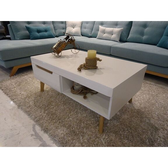 Τραπεζάκι Nordi Λευκό+higloss Λευκό+ Riviera 107x46x67cm