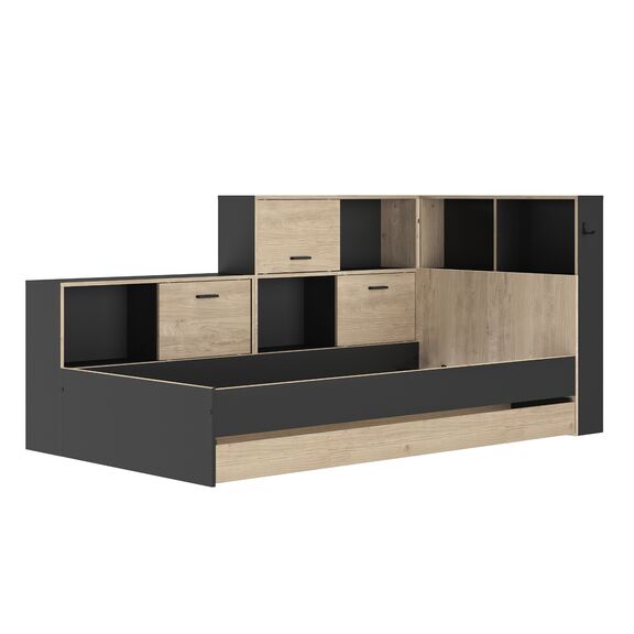 Erwan Κρεβάτι Μονό 120x221εκ. ( για Στρώμα 90x200εκ. ) Black/natural Chestnut με Αποθηκευτικό Συρτάρι