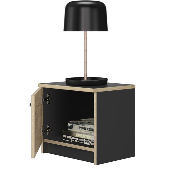 Tonight Κομοδίνο με 1 Πόρτα 40x30x36εκ. Black/ Natural Chestnut