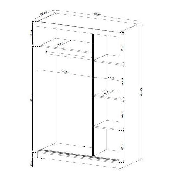 Ντουλάπα Συρόμενη 24114-wkw-150 Χρώμα Λευκό  150x200x62cm