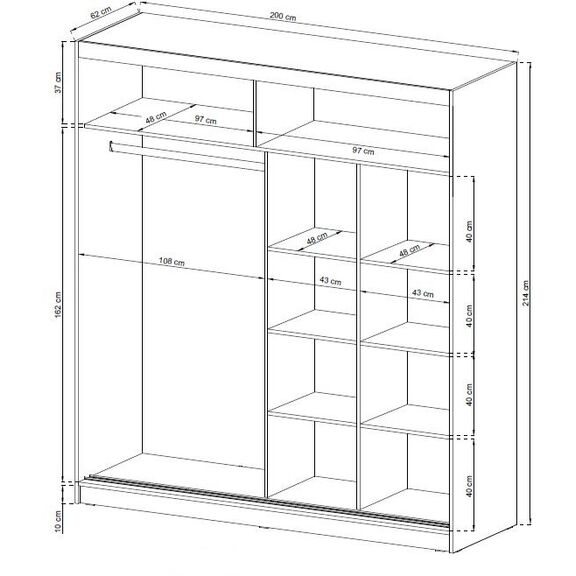 Ντουλάπα Συρόμενη Maja 2 Χρώμα Λευκό  200x214x62cm
