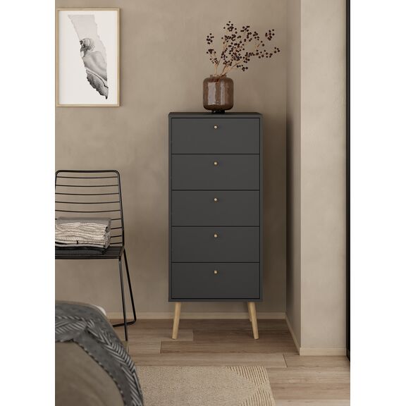 Bodo Συρταριέρα Ψηλή με 5 Συρτάρια  50x39x120εκ Γκρι