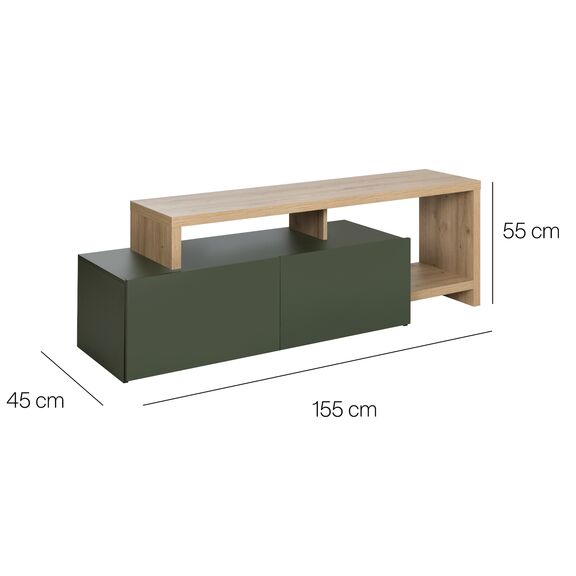Craft Έπιπλο Τηλεόρασης με 2 Πόρτες 155/136x45/36x50/33εκ. Artisan oak / Πράσινο