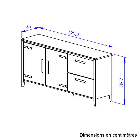 Cork Μπουφές με δύο Πόρτες και δύο Συρτάρια 191x45x90εκ. Golden oak / Μαύρο