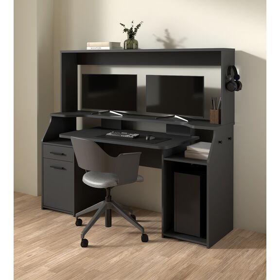 Function Plus Gaming Γραφείο με 1 Πόρτα και 1 Συρτάρι 171x62,2x149,6εκ. Γκρι