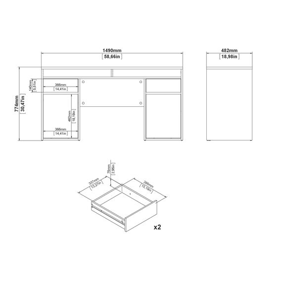 Function Plus Γραφείο με 2 Ντουλάπια και 2 Συρτάρια 149x48x77,4εκ. Jackson Hickory
