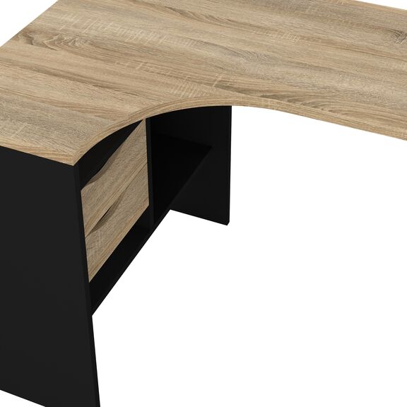 Function Plus Γραφείο Γωνιακό με δύο Συρτάρια 145,1x81x76,8εκ. Μαύρο / Δρυς
