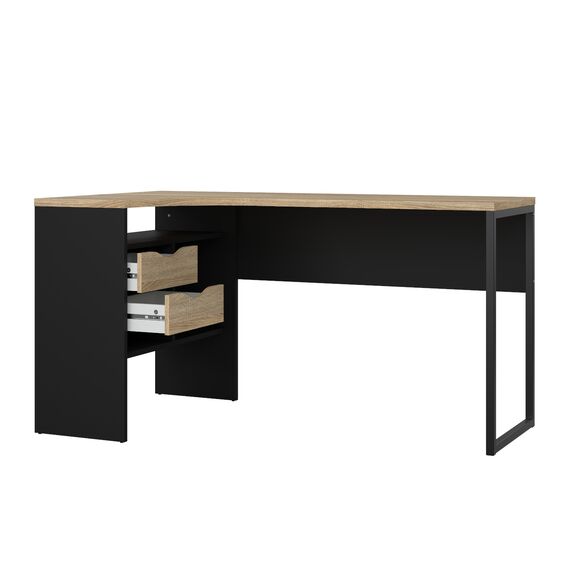 Function Plus Γραφείο Γωνιακό με δύο Συρτάρια 145,1x81x76,8εκ. Μαύρο / Δρυς