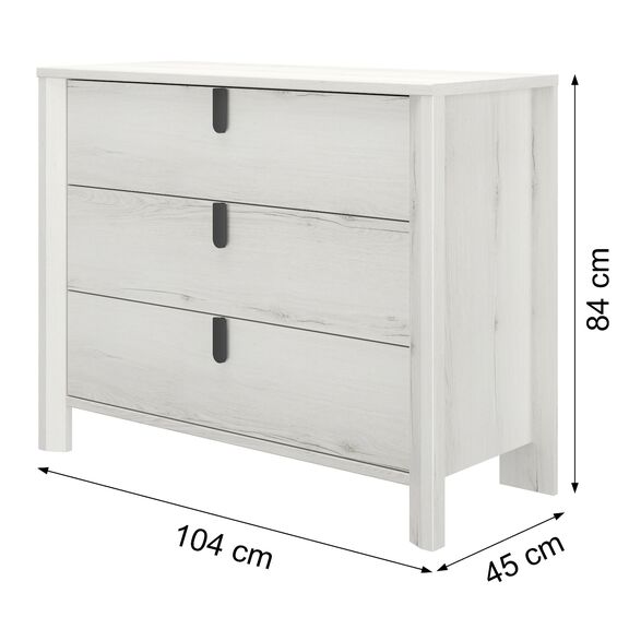 Lugano Συρταριέρα με 3 Συρτάρια 104x45x84εκ. Whitewashed oak