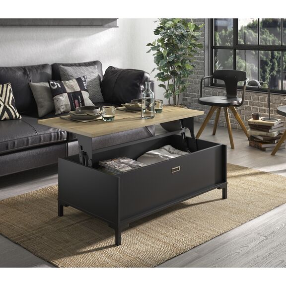 Manchester Τραπεζάκι Σαλονιού με Σερβιτόρο 109x60x36εκ. Helvezia oak / Black