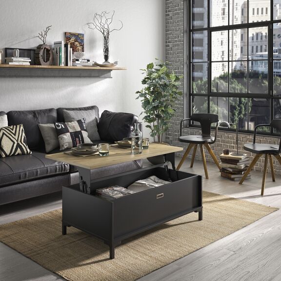 Manchester Τραπεζάκι Σαλονιού με Σερβιτόρο 109x60x36εκ. Helvezia oak / Black