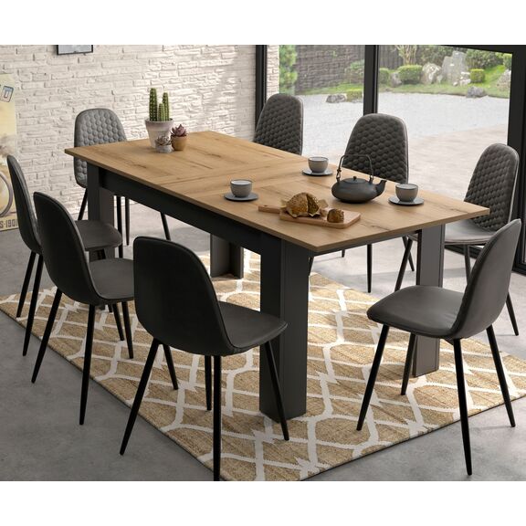 Manchester Τραπέζι Επεκτεινόμενο 160/200x90x77εκ. Helvezia oak / Black