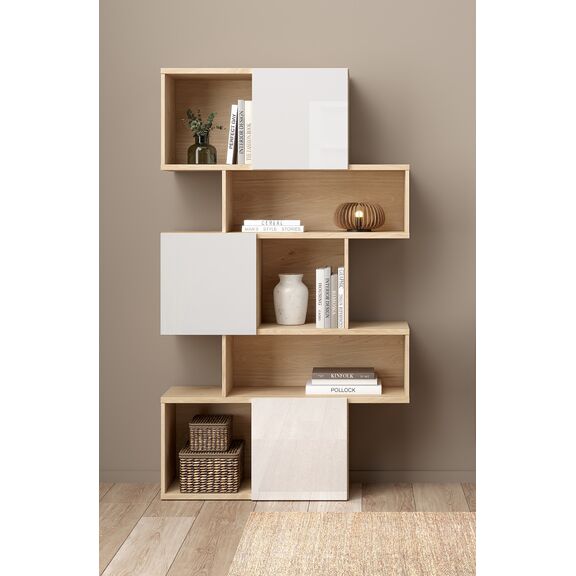 Maze Βιβλιοθήκη με 3 Ντουλάπια 95,5x31,5x166εκ. Jackson Hickory / Λευκό Γυαλιστερό