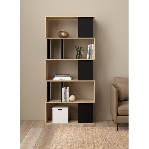 Maze Βιβλιοθήκη  80x29,5x173,5εκ. Δρυς / Μαύρο