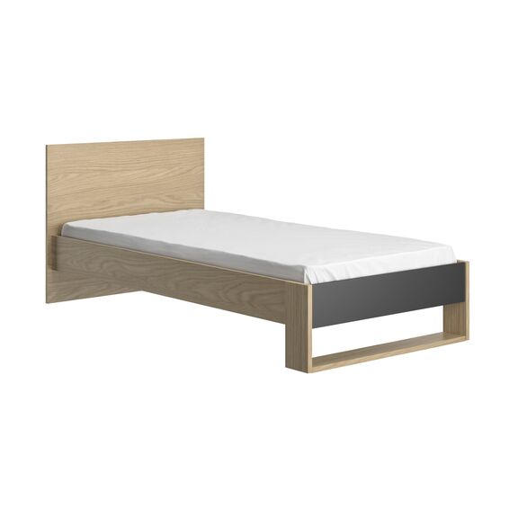 Nael Κρεβάτι Μονό 100x195x80εκ. (  για Στρώμα 90x200εκ. ) Rookwood oak / Μαύρο